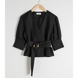 Belted Linen Blend Blouse